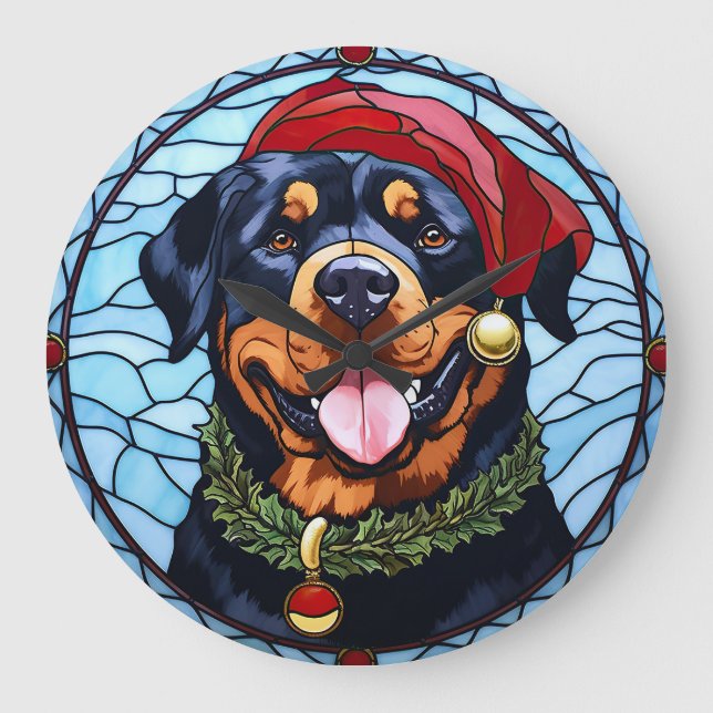 Grande Horloge Ronde Noel de verre tendu Rottweiler (Recto)