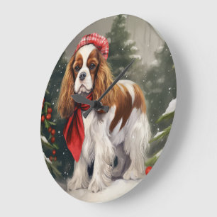 Grande Horloge Ronde Noël du chien espagnol Cavalier King Charles