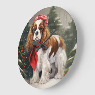 Grande Horloge Ronde Noël du chien espagnol Cavalier King Charles