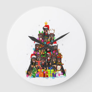 Grande Horloge Ronde noël pyjama rottweiler arbre Noël cadeaux