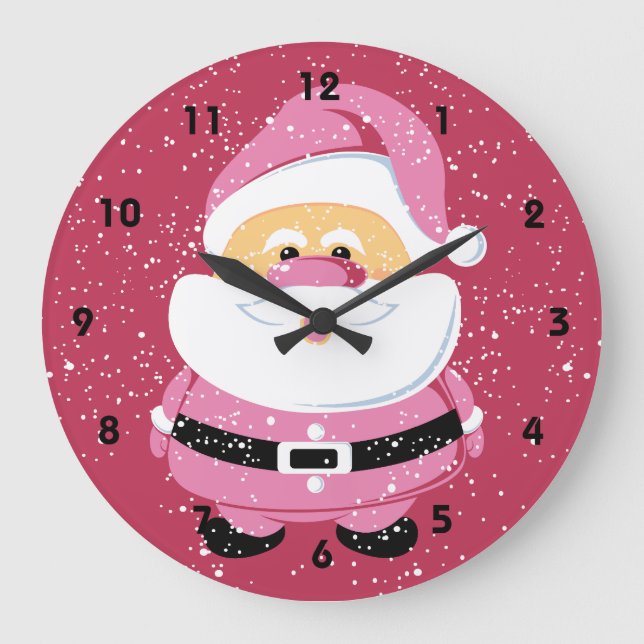 Grande Horloge Ronde Noël rose mignon et neige (Recto)