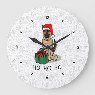Grande Horloge Ronde Noël Santa Hat Allemand Berger Chien mignonne