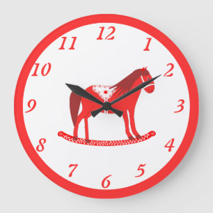 Grande Horloge Ronde Noël scandinave Cheval Rocking