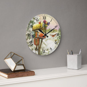 Grande Horloge Ronde Noël Vintage, boîtes aux lettres dans le paysage h