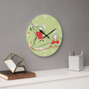 Grande Horloge Ronde Noël vintage, Père Noël chef avec dîner