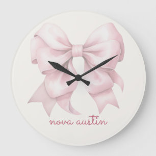 Grande Horloge Ronde Nœud Rose Tendance Personnalisé Avec Nom Monogramm