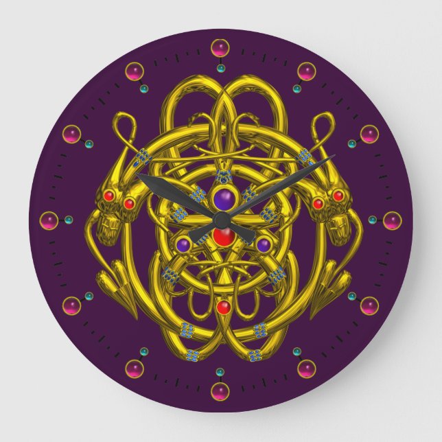 GRANDE HORLOGE RONDE NOEUDS CELTIQUES D'OR AVEC DRAGONS DOUCES (Recto)