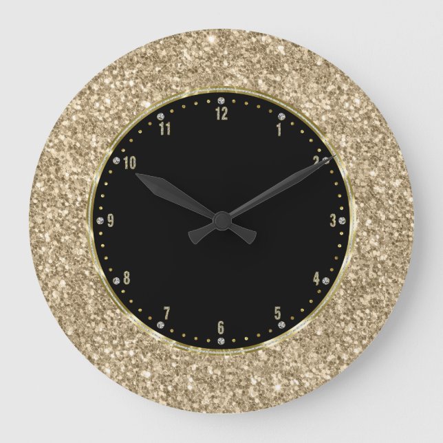 Grande Horloge Ronde Noir avec Parties scintillant d'or Texture impress (Recto)