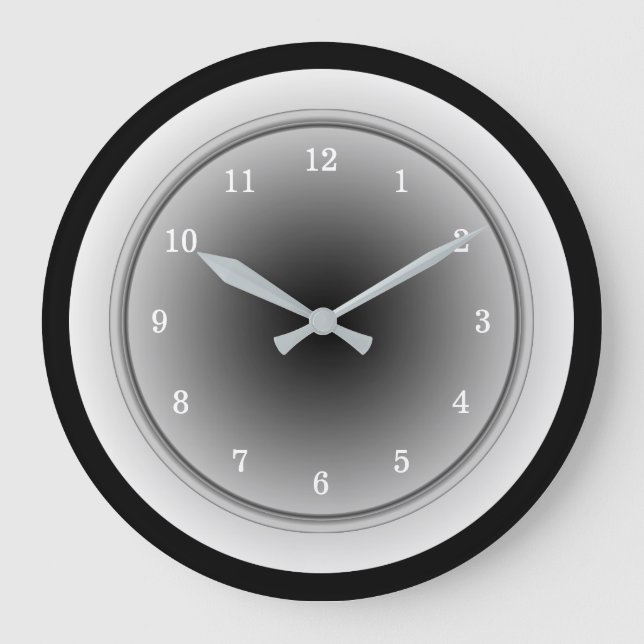 Grande Horloge Ronde Noir blanc et gris argenté monochrome (Recto)