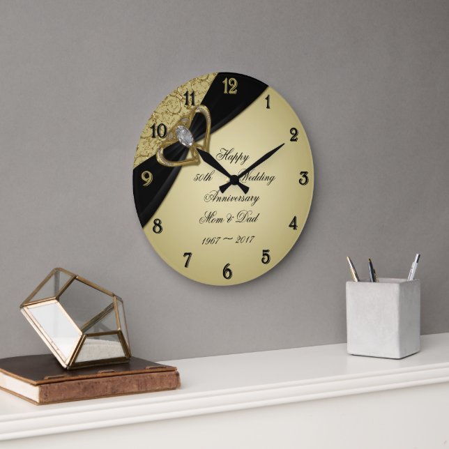 Grande Horloge Ronde Noir d'or 50e anniversaire Mariage (Bureau)
