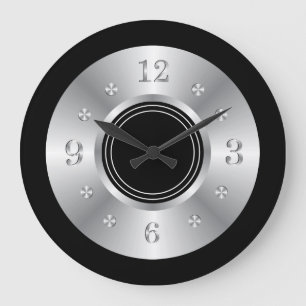 Grande Horloge Ronde Noir et argenté à la mode