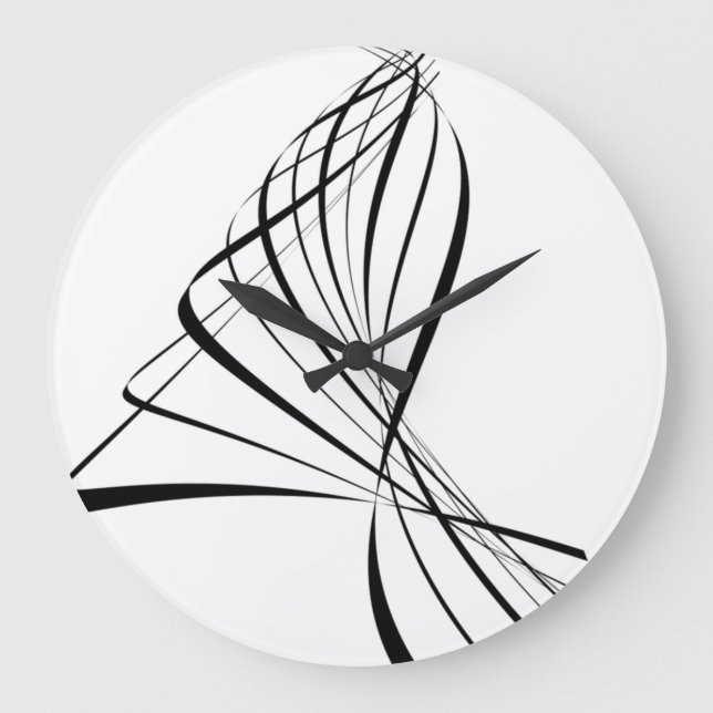 Grande Horloge Ronde Noir et blanc Abstrait contemporain (Recto)