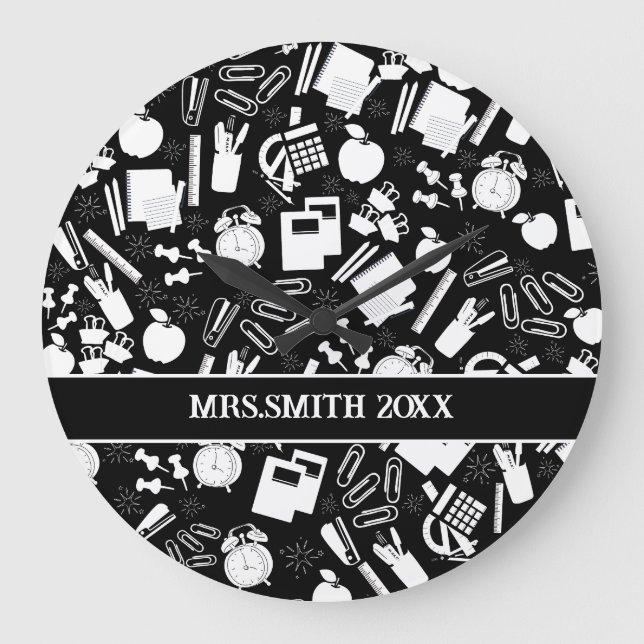 Grande Horloge Ronde noir et blanc Fournitures scolaires Motif (Recto)