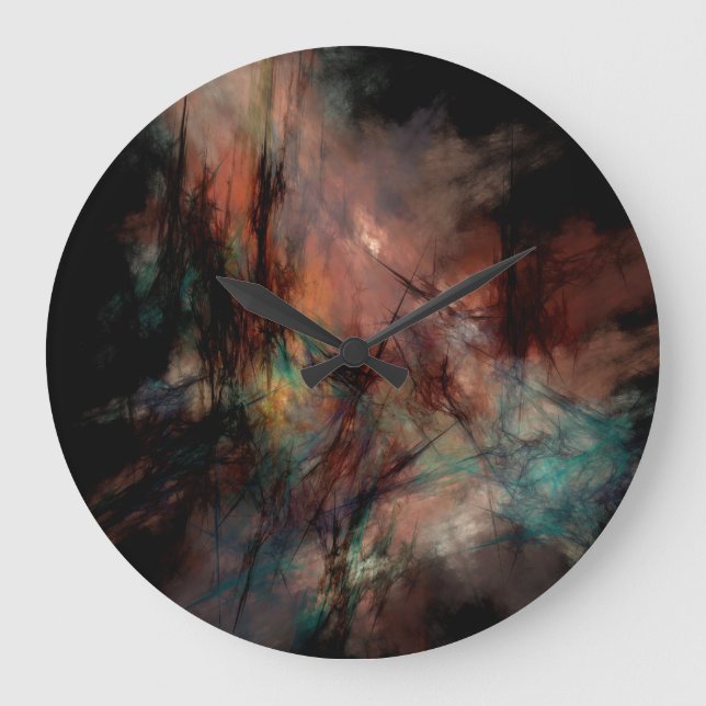 Grande Horloge Ronde Noir foncé abstrait et motif bleu (Recto)
