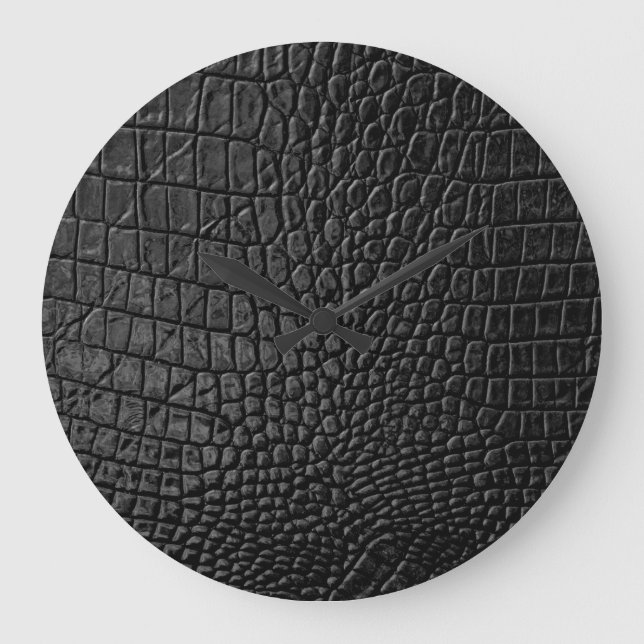 Grande Horloge Ronde Noir lisse : Cuir Texture Élégance (Recto)