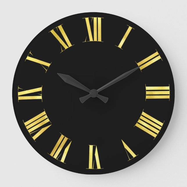 Grande Horloge Ronde Noir minimalisme d'or chiffres romains (Recto)