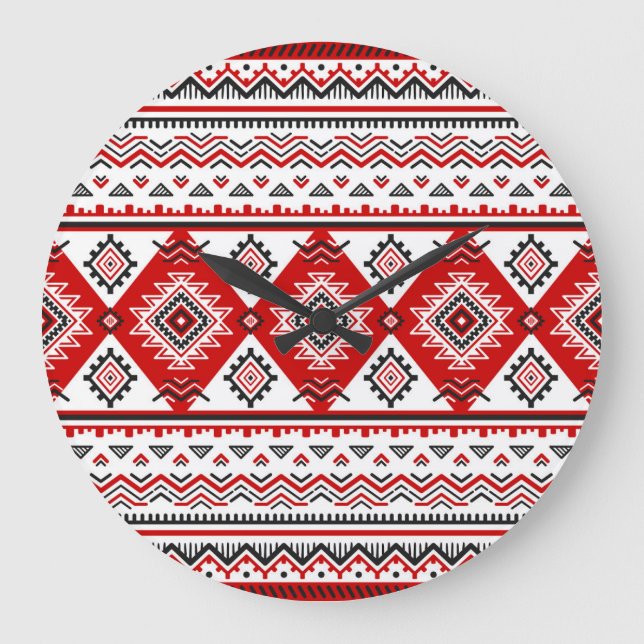 Grande Horloge Ronde Noir noir rouge, motifs ukrainiens. (Recto)