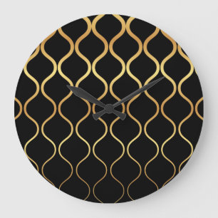 Grande Horloge Ronde Noir, or, cool, tendance, design abstrait rétro