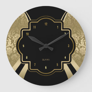 Grande Horloge Ronde Noir & Or Damas conception géométrique