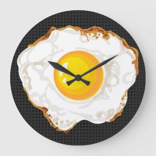 Grande Horloge Ronde Noir Retro Style Fried Egg Nourriture Décor Cuisin