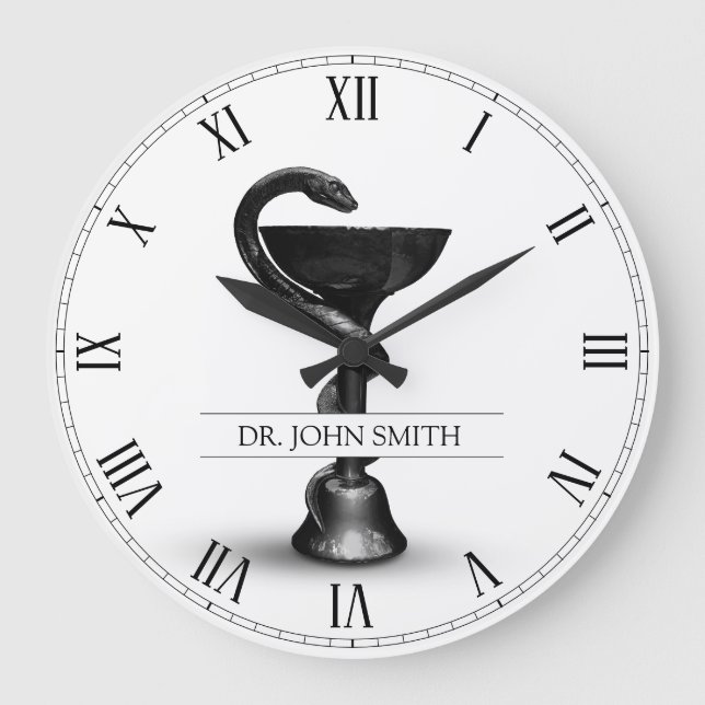 Grande Horloge Ronde Noir Serpent Médicale Bowl Hygieia Nom blanc (Recto)