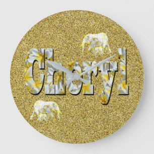 Grande Horloge Ronde Nom Cheryl Avec Fleurs Frangipani,
