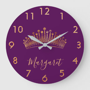 Grande Horloge Ronde Nom de couronne tiara en or violet élégant