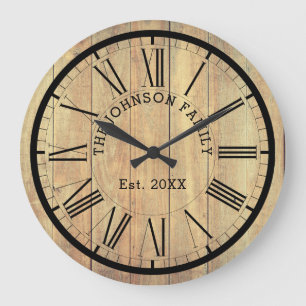 Grande Horloge Ronde Nom de famille de campagne & Établissement   Bois 