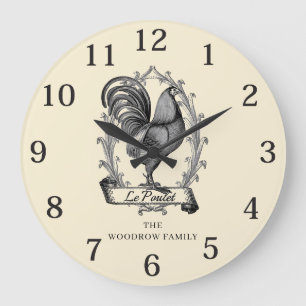 Grande Horloge Ronde Nom de famille de poule vintage rustique pays fran