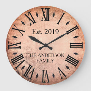 Grande Horloge Ronde Nom de famille élégant vintage chiffre romain rust