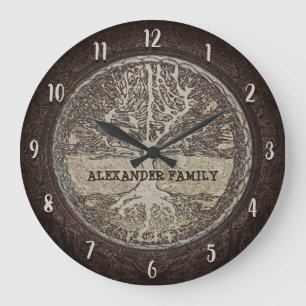 Grande Horloge Ronde Nom de famille personnalisé Arbre de vie