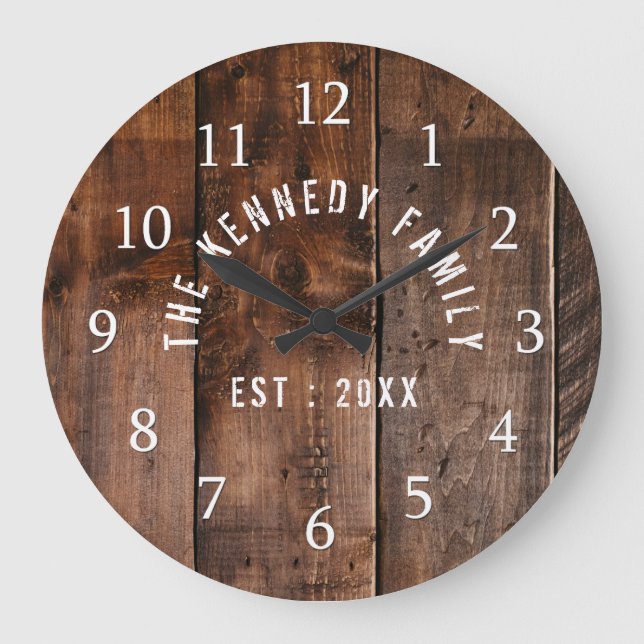 Grande Horloge Ronde Nom de famille Rustique Récupéré Wood (Recto)