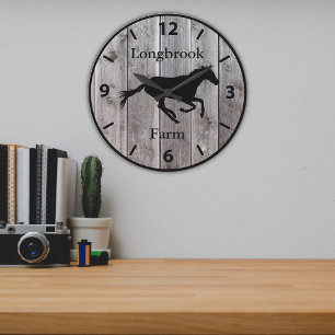 Grande Horloge Ronde Nom de ferme ou d'écurie 2 Style personnalisé en b