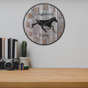 Grande Horloge Ronde Nom de ferme ou d'écurie 3 Style personnalisé en b
