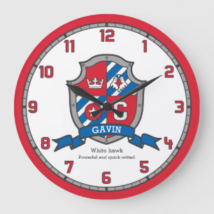Grande Horloge Ronde Nom des garçons de Gavin signifiant oiseau de bou
