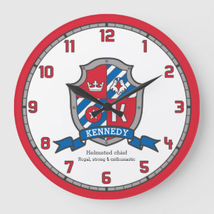 Grande Horloge Ronde Nom des garçons Kennedy signifiant bouclier heral