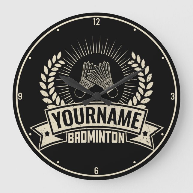 Grande Horloge Ronde Nom du joueur de badminton personnalisé Racquet Sp (Recto)