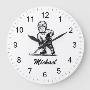 Grande Horloge Ronde Nom du joueur de hockey personnalisé tendance