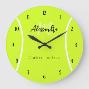 Grande Horloge Ronde Nom du joueur de tennis de balle Monogramme