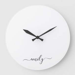 Grande Horloge Ronde Nom du monogramme blanc noir moderne