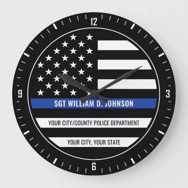 Grande Horloge Ronde NOM D'UN POLICIER PERSONNALISÉ Police (Recto)