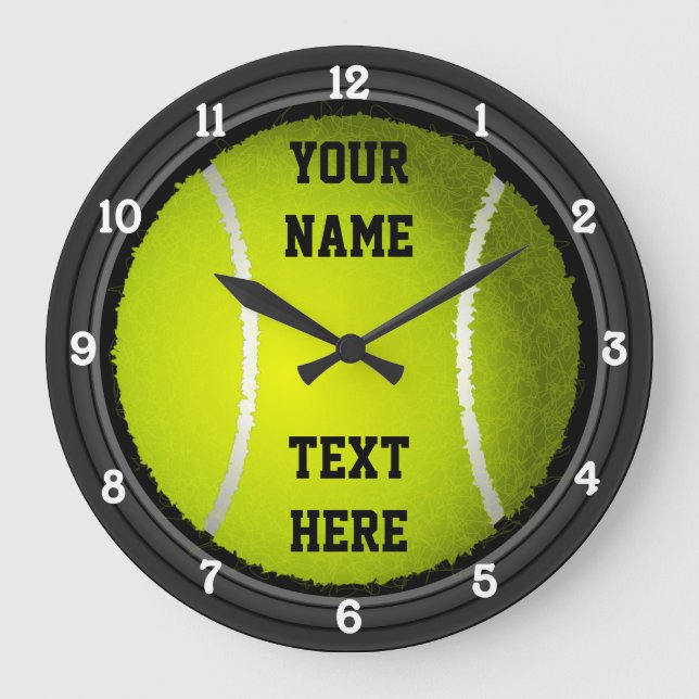 Grande Horloge Ronde Nom et texte personnalisés du tennis (Recto)