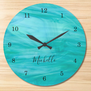 Grande Horloge Ronde Nom Monogramme Turquoise