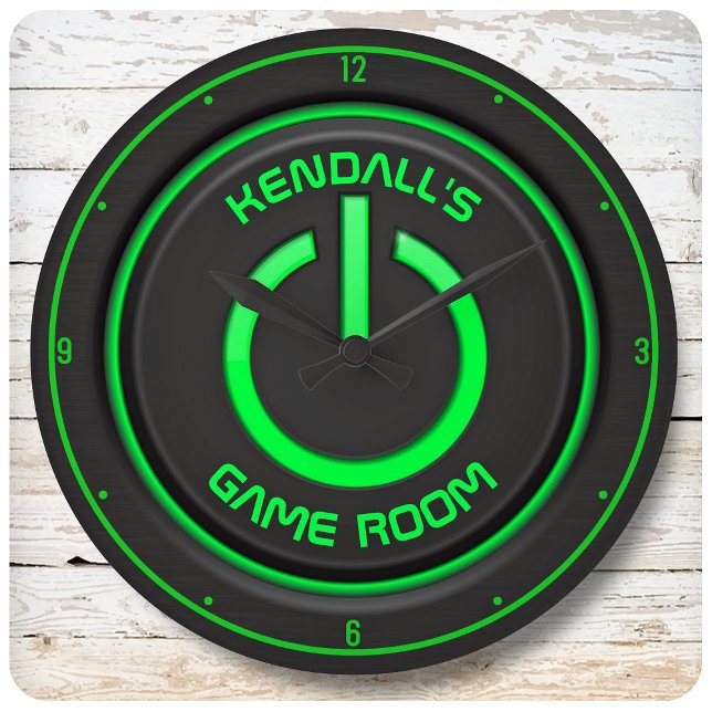 Grande Horloge Ronde NOM PERSONNALISÉ Bouton d'alimentation Neon Pannea (Créateur téléchargé)