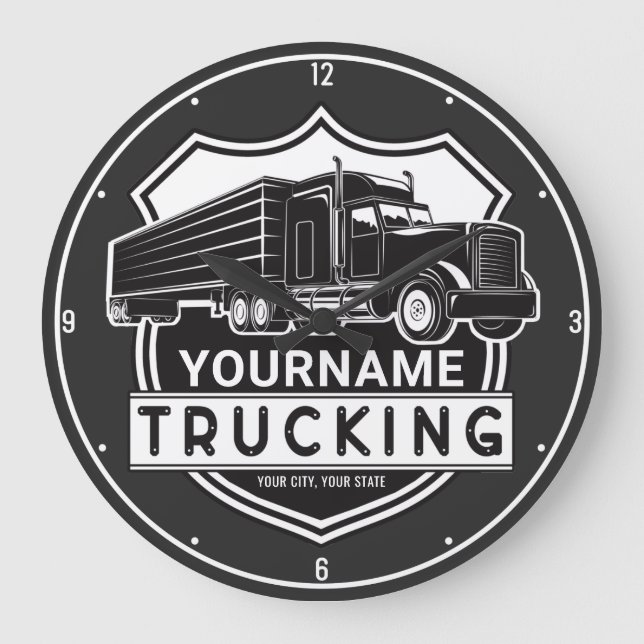 Grande Horloge Ronde NOM personnalisé Camions Big Rig Semi Trucker (Recto)
