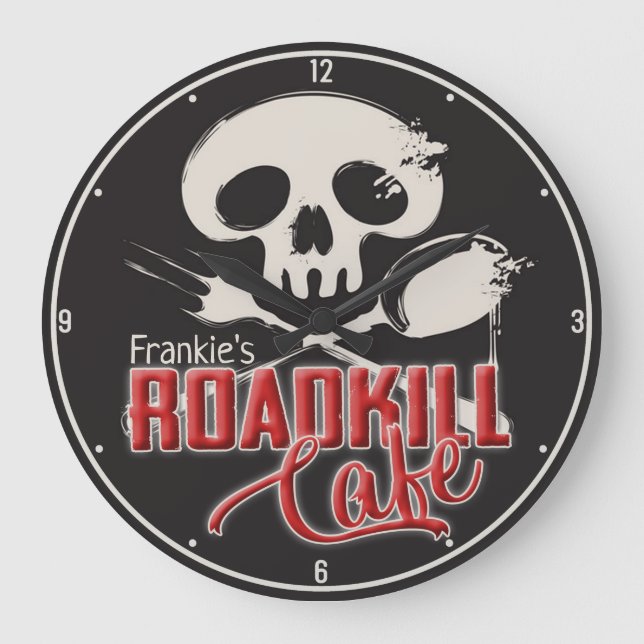 Grande Horloge Ronde NOM personnalisé Cheeky Roadkill Café Cuisine (Recto)