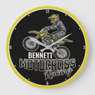 Grande Horloge Ronde Nom personnalisé Dirt Vélo Rider Motocross Racing