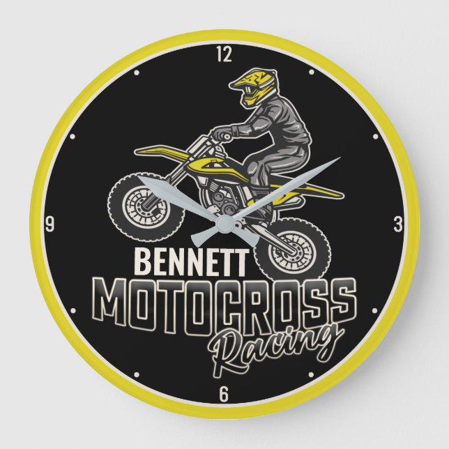 Grande Horloge Ronde Nom personnalisé Dirt Vélo Rider Motocross Racing (Recto)