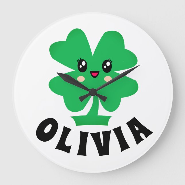 Grande Horloge Ronde Nom personnalisé du Shamrock vert (Recto)