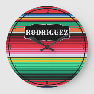 Grande Horloge Ronde Nom personnalisé Espagnol Serape Blanche Mexicaine